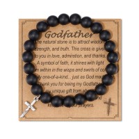 Godfather Gifts, Natural Stone Cross Bracelet from Goddaughter Godson D0010-Black